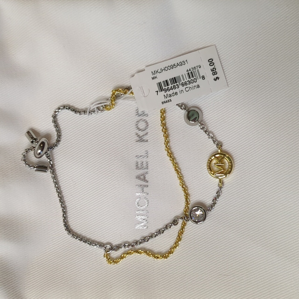 Michael Kors Two-Tone Gold and Silver Logo Slider Bracelet